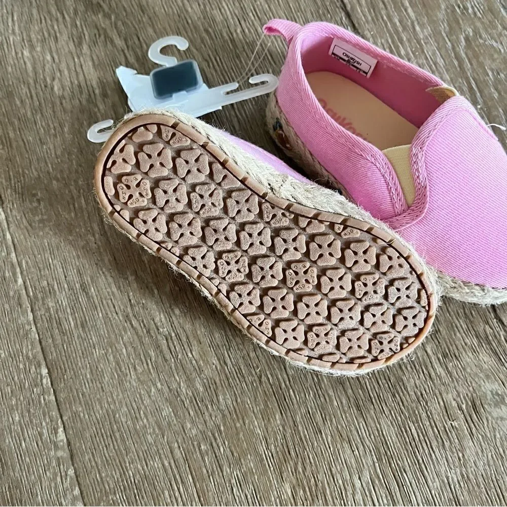 NEW OshKosh B’Gosh Sparkly Lemon Pink Slip On Espadrille Closed Toe Shoes Size 6